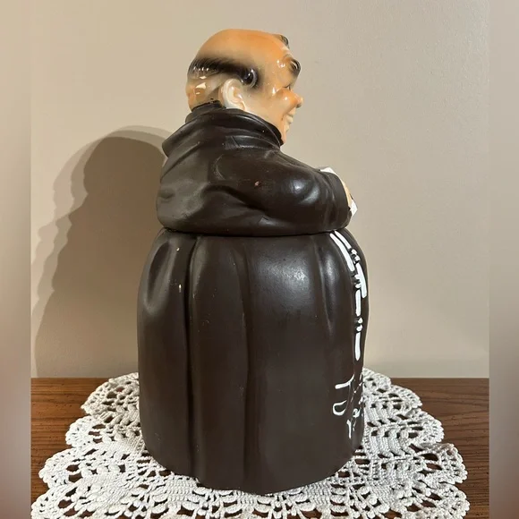 Vintage Friar Monk Cookie Jar 'Thou Shalt Not Steal' Japan holding book - Picture 4 of 10